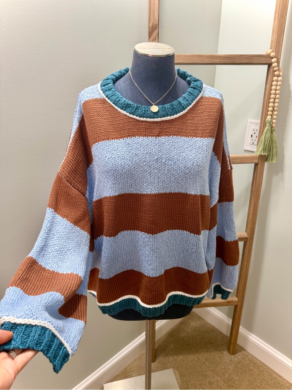 Altar’d State Brown Blue Oversized Knit Sweater Size Medium